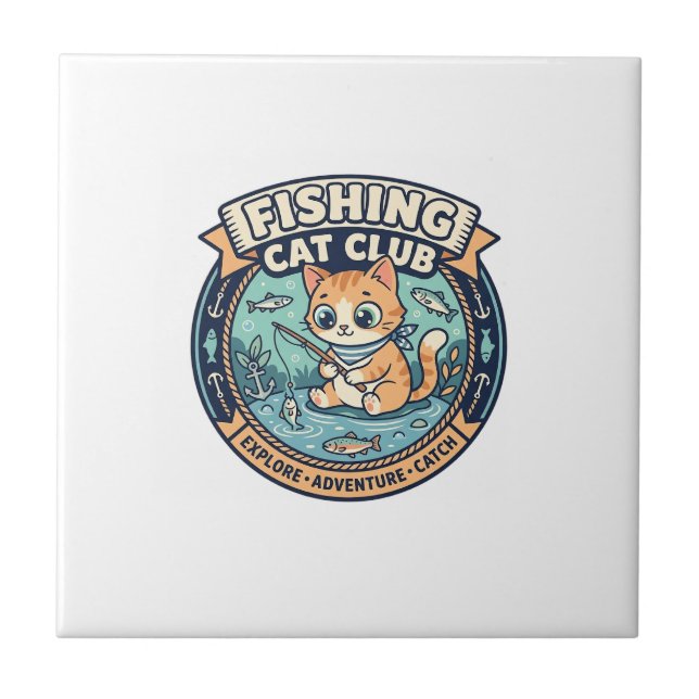 Carreau Conception de T-shirt de chat de pêche - Chat de p (Devant)