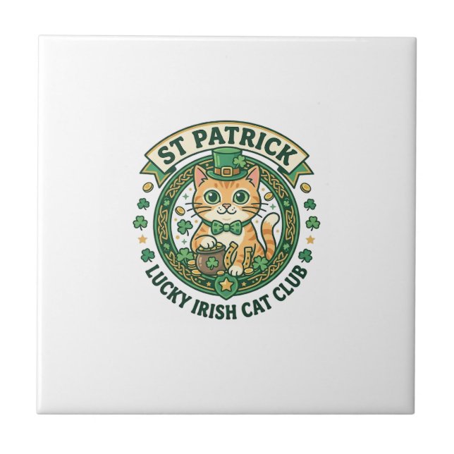 Carreau Conception de T-shirt de chat irlandais chanceux d (Devant)