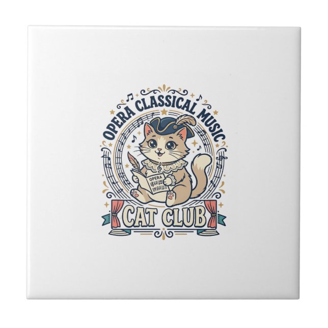 Carreau Conception de T-shirt de chat mignon de musique cl (Devant)