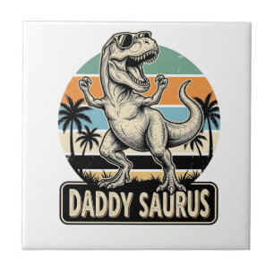 Carreau Conception de t-shirt de dinosaure rétro Papa Saur