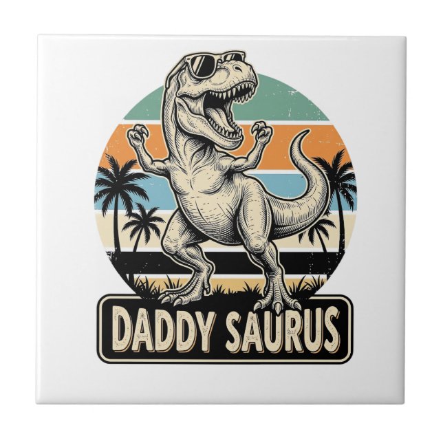 Carreau Conception de t-shirt de dinosaure rétro Papa Saur (Devant)