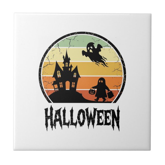 Carreau Conception de T-shirt de maison hantée Halloween S (Devant)