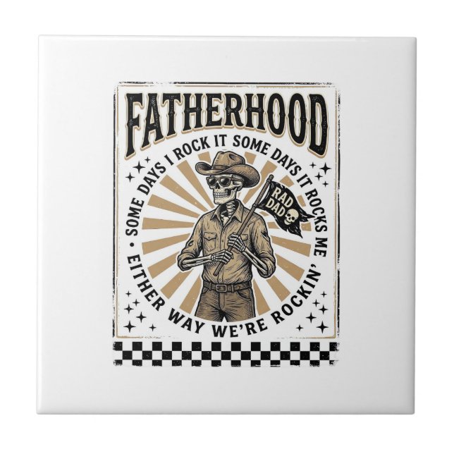 Carreau Conception de T-shirt de papa cowboy squelette vin (Devant)