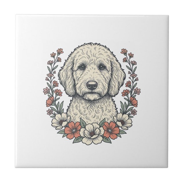 Carreau Conception de T-Shirt de Portrait de Chien Bouclé  (Devant)