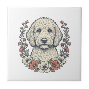 Carreau Conception de T-Shirt de Portrait de Chien Bouclé