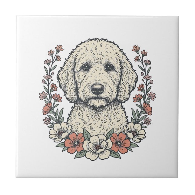 Carreau Conception de T-Shirt de Portrait de Chien Bouclé  (Devant)
