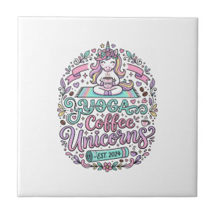 Carreau Conception de T-Shirt de yoga de licorne de café é
