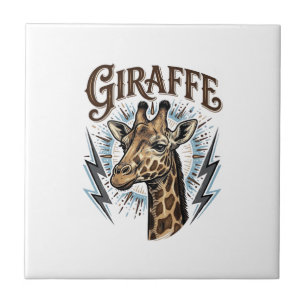 Carreau Conception de T-Shirt Foudre Girafe Gravée Vintage