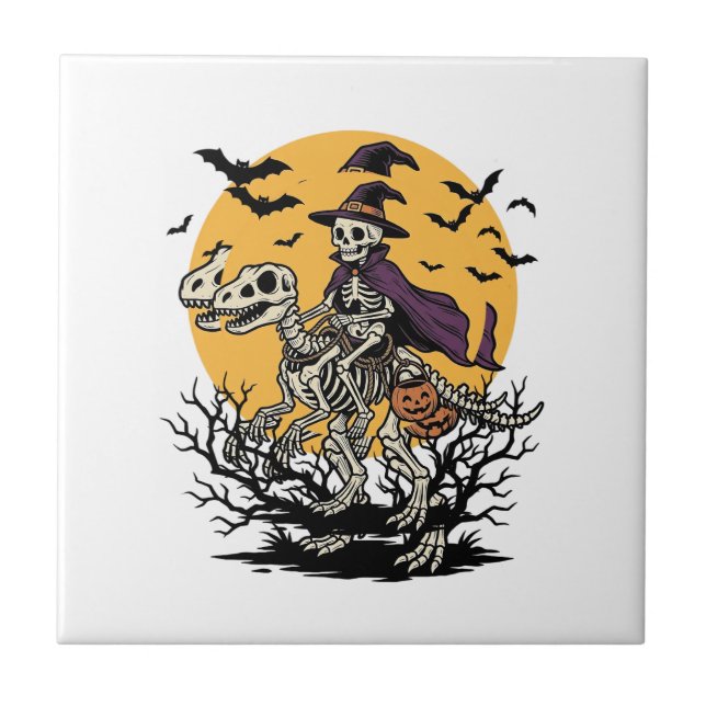 Carreau Conception de T-shirt Halloween dinosaure squelett (Devant)