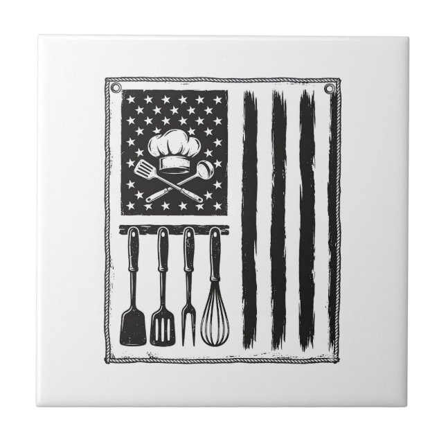 Carreau Conception de T-shirt Ustensiles de Cuisine Drapea (Devant)