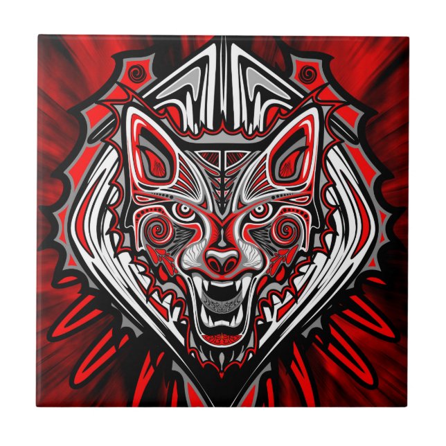 Carreau Conception de totem tribal Haida de loup (Devant)