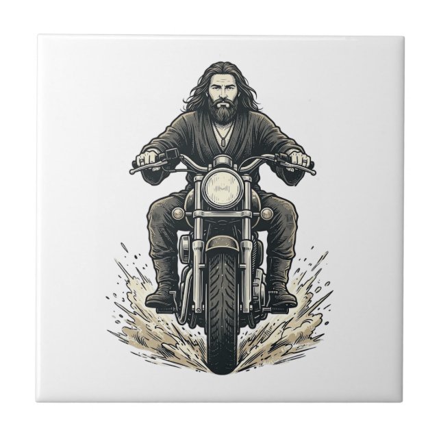 Carreau Conception de vecteur de cavalier de moto de gravu (Devant)
