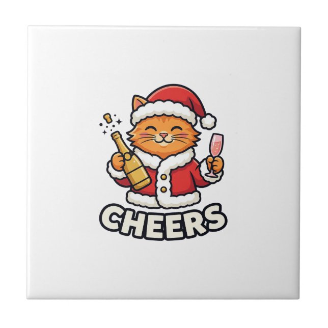Carreau Conception de vecteur de chat de Noël Cheers (Devant)