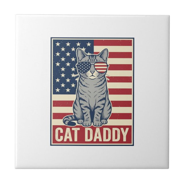 Carreau Conception de vecteur de chat patriotique Cat Dadd (Devant)