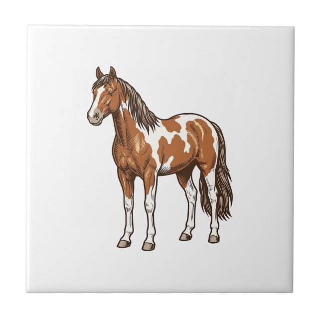 Carreau Conception de vecteur de cheval Pinto gravé antiqu (Devant)