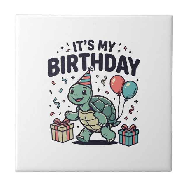 Carreau Conception de vecteur de fête de tortue d'annivers (Devant)