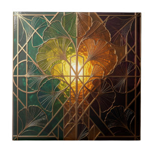 Carreau Conception de vitrail de feuille de Ginkgo Art Déc
