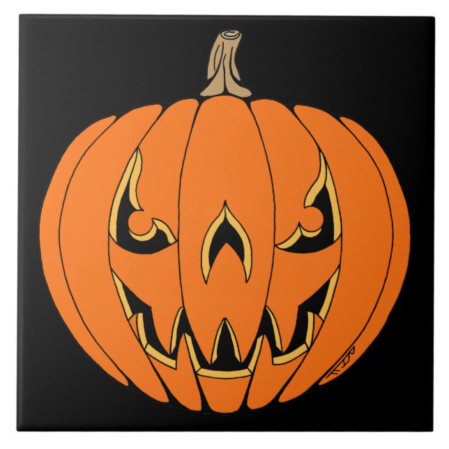 Carreau Conception d'Halloween de citrouille effrayante Ja (Devant)