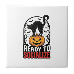 Carreau Conception d'humour de fête de chat Halloween soci