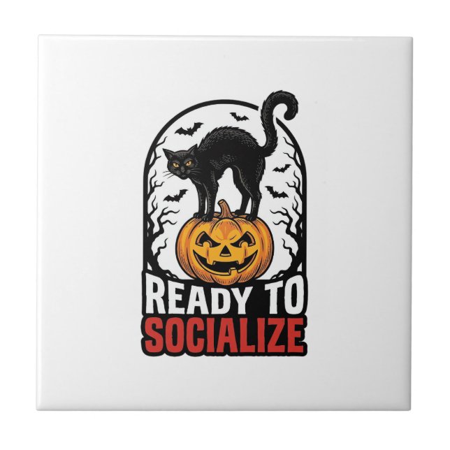 Carreau Conception d'humour de fête de chat Halloween soci (Devant)