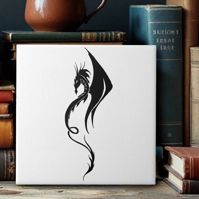 Carreau Conception d'illustration de dragon tribal noir bl (Créateur téléchargé)