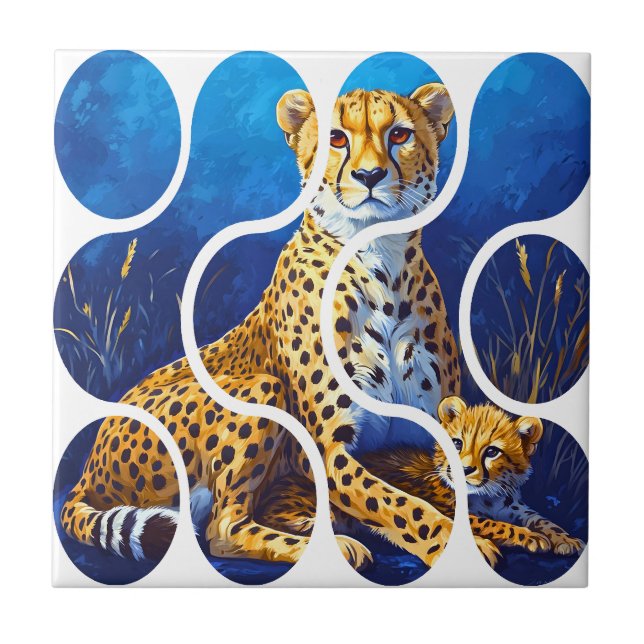 Carreau Conception faune mère et petit guépard (Devant)