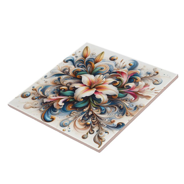 Carreau Conception Florale Abstraite Avec Lily Au lever Du (Côté)