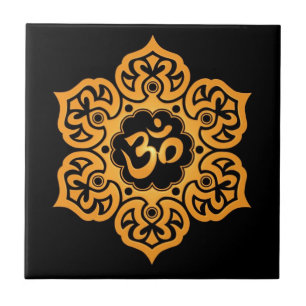 Carreau Conception florale d'Aum, noir d'or