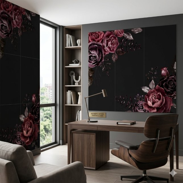 Carreau Conception florale de rose noire romantique sombre (Créateur téléchargé)