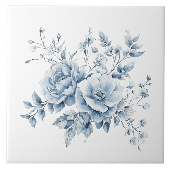 Carreau Conception florale élégante bleue vintage (Devant)