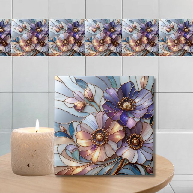 Carreau Conception florale élégante en verre teinté dans d (Créateur téléchargé)