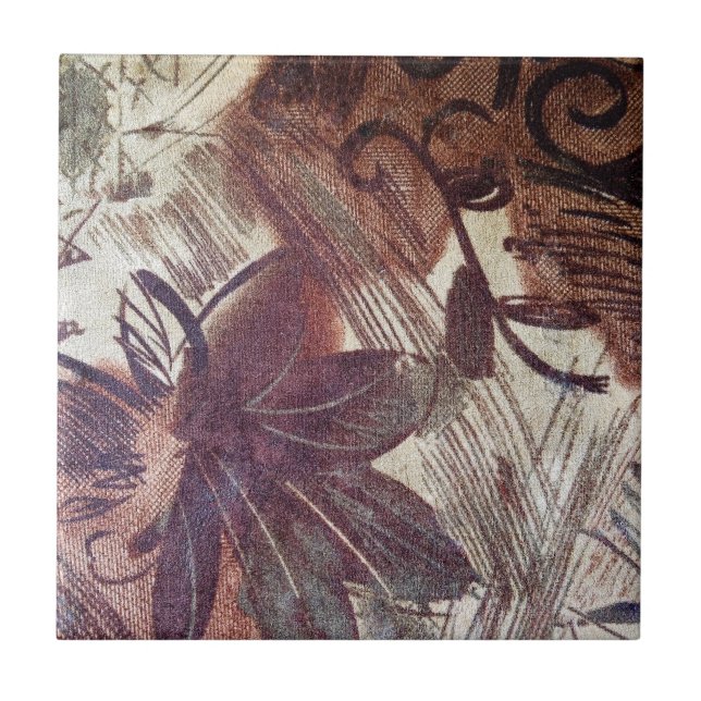 Carreau Conception florale marron abstraite 1 (Devant)