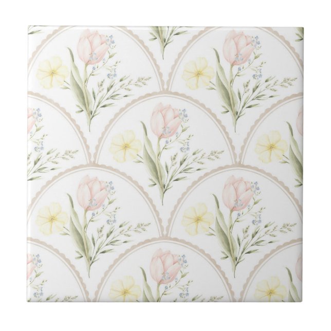 Carreau Conception florale pastel élégante vintage (Devant)