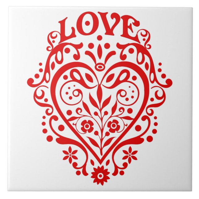 Carreau Conception Graphique Cœur d'Amour Rouge (Devant)