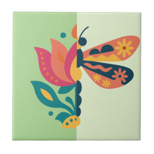 Carreau Conception graphique d'insecte et de fleur ludique