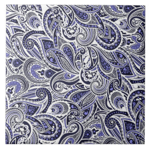 Carreau Conception motif de cachemire blanc bleu
