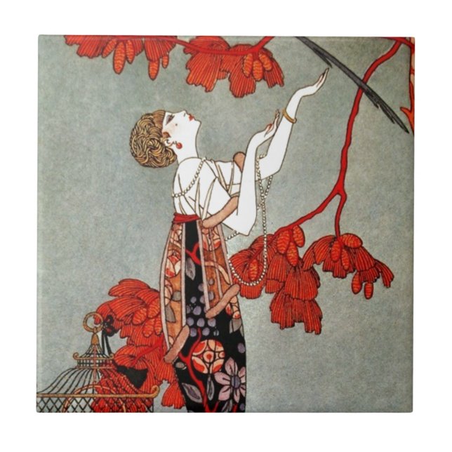 Carreau Conception rouge de Madame art déco (Devant)