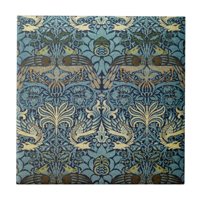 Carreau Conception tissée de William Morris Paon et Dragon (Devant)