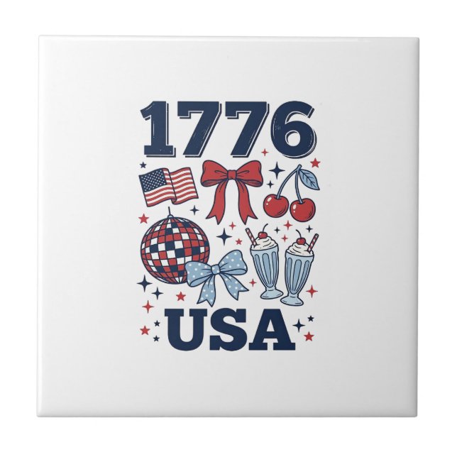 Carreau Conception vectorielle coquette patriotique 1776 É (Devant)