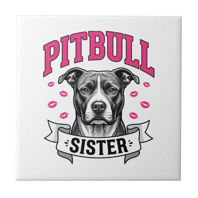 Carreau Conception vectorielle de sœur Pitbull amateur de  (Devant)