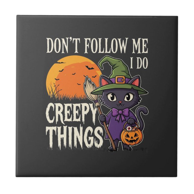 Carreau Conceptions de chat de sorcière d'Halloween créatu (Devant)