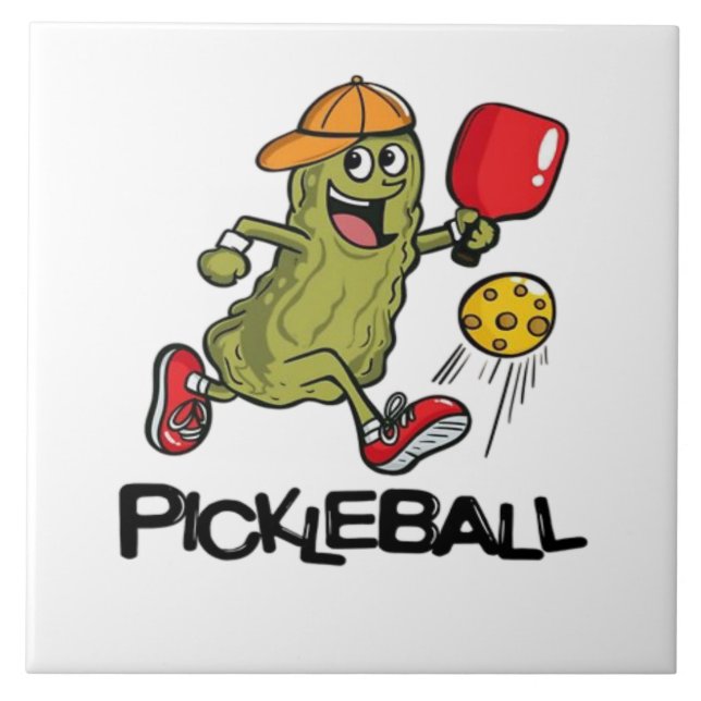Carreau Concombre Drôle Jouant Pickleball  (Devant)