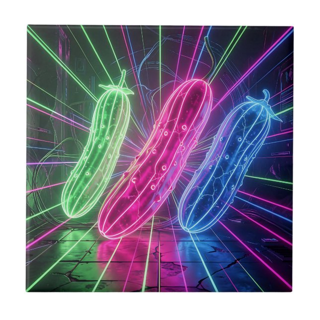 Carreau Concombres Néon Cyberpunk Lumineux (Devant)