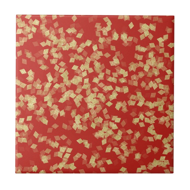 Carreau Confetti Abstrait Or Rouge   (Devant)