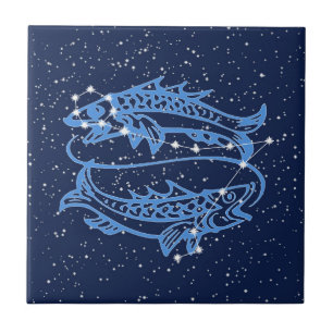 Carreau Constellation de Poissons et signe solaire avec ét