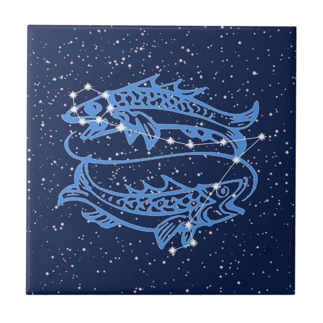 Carreau Constellation de Poissons et signe solaire avec ét (Devant)