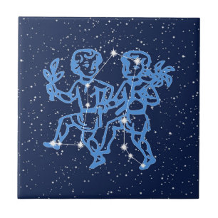 Carreau Constellation des Gémeaux et signe du soleil avec