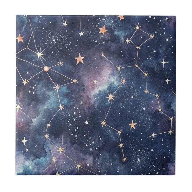 Carreau Constellation spatiale cosmique et motif nocturne  (Devant)