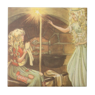 Carreau Conte de fées vintage, Cendrillon et marraine fée
