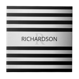 Carreau Contemporain Faux Argent Ombre Rayures & Noir
